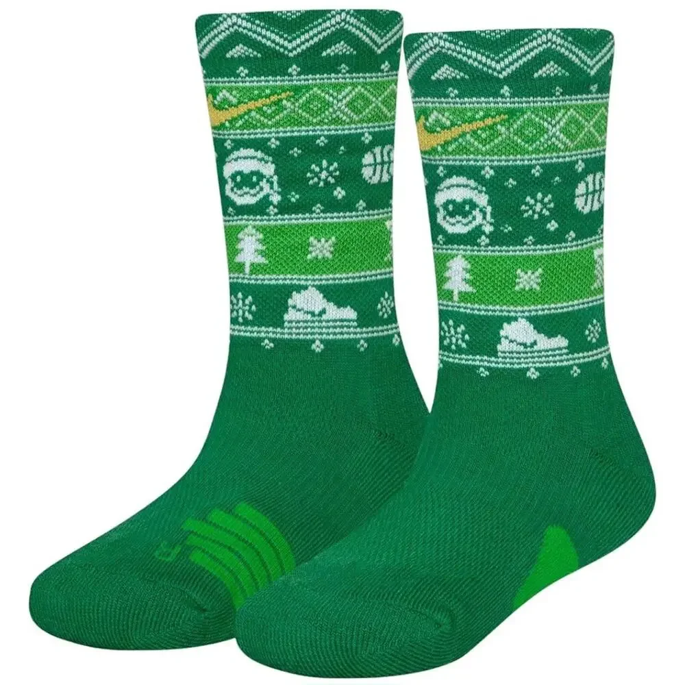 Christmas 2 Pairs Nike Elite Socks Youth 10C-3Y Red And Green Crew Basketball